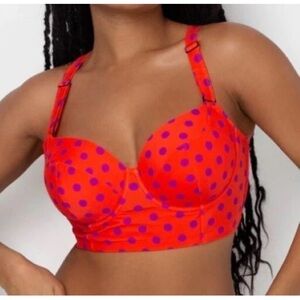 Smart & Sexy 38DDD Long Lined‎ Underwire Bikini Top Bright Polka Dot Style SA625